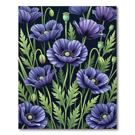 Deep Violet Poppy Botanical Art Rug