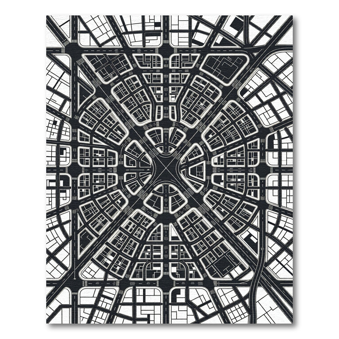Monochrome Urban Grid City Map Rug