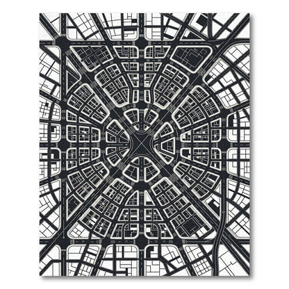 Monochrome Urban Grid City Map Rug
