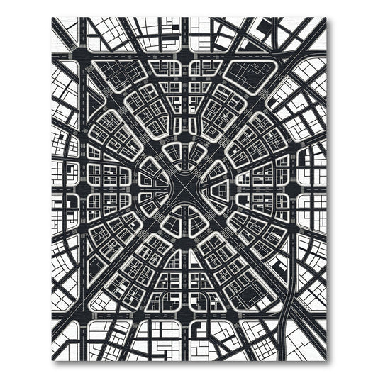 Monochrome Urban Grid City Map Rug
