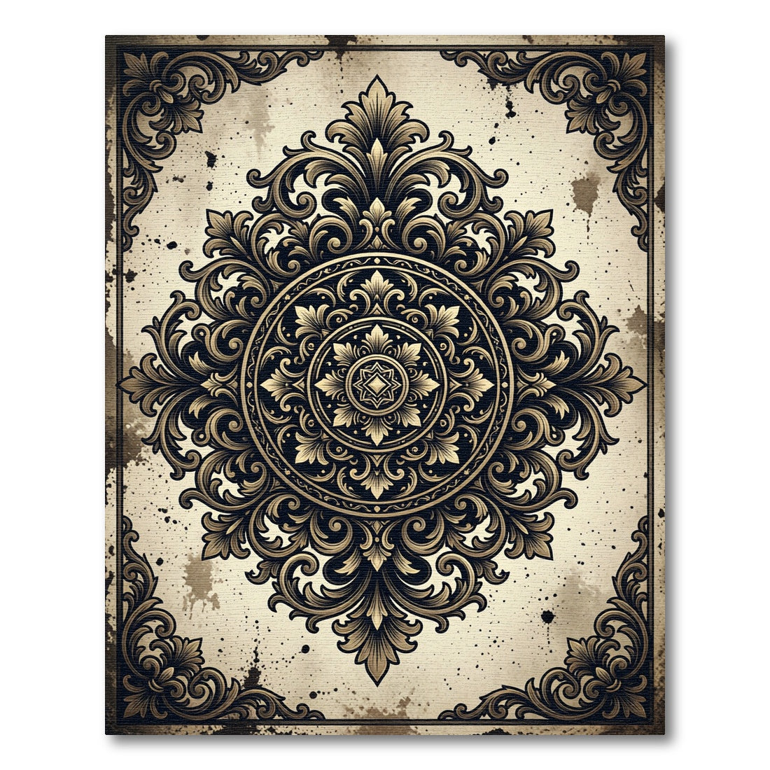 Ornate Baroque Damask Antique Bronze Centerpiece Rug