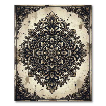 Ornate Baroque Damask Antique Bronze Centerpiece Rug