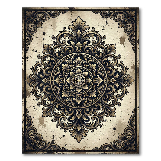 Ornate Baroque Damask Antique Bronze Centerpiece Rug