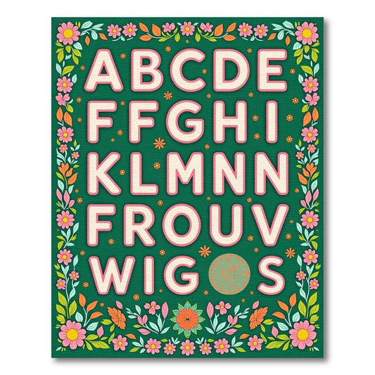 Pink Floral Alphabet Garden Rug