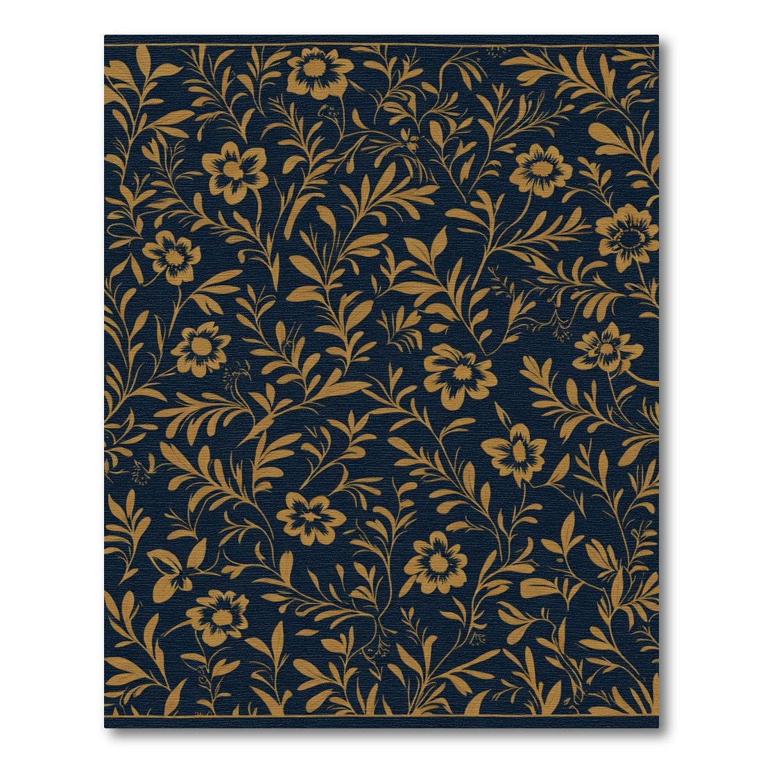 Gold Floral Vinery Dark Blue Rug