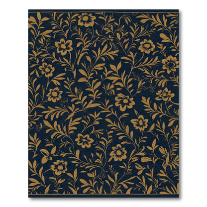 Gold Floral Vinery Dark Blue Rug
