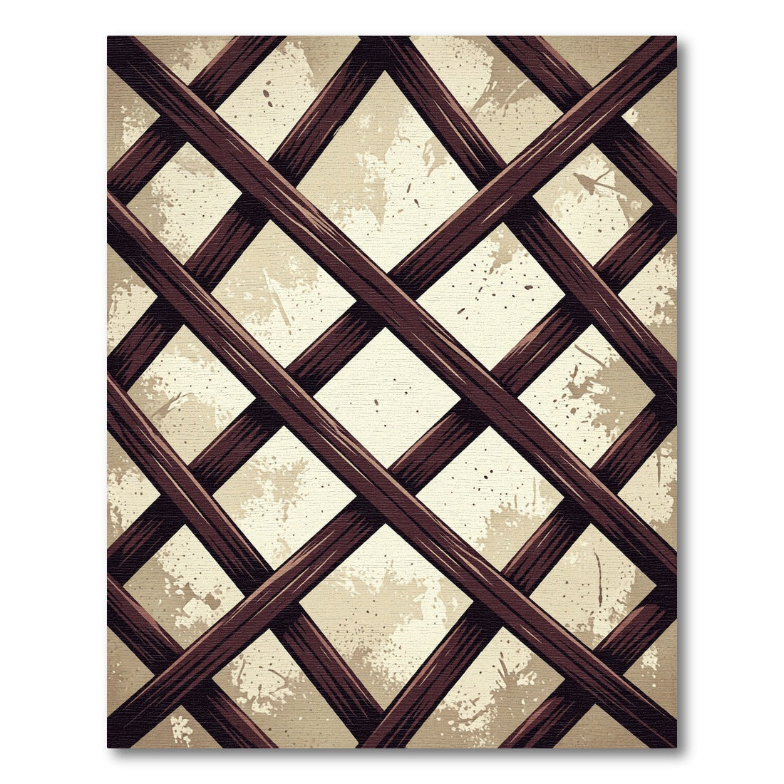 Distressed Brown Geometric Lattice Grid Rug