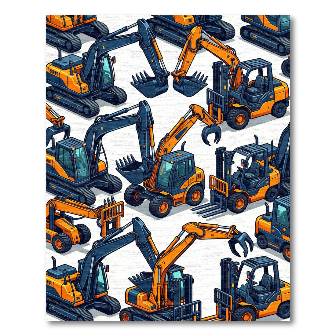 Orange Excavator Industrial Construction Isometric Art Rug