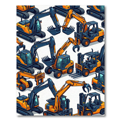 Orange Excavator Industrial Construction Isometric Art Rug
