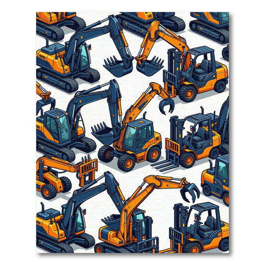 Orange Excavator Industrial Construction Isometric Art Rug