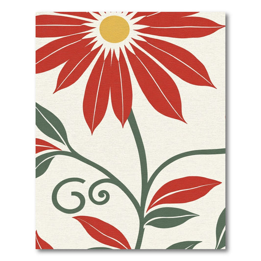 Bold Red Daisy Swirl Floral Rug