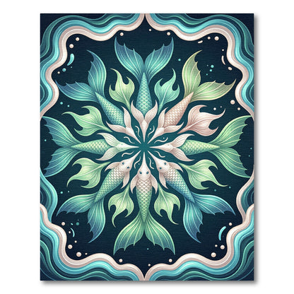 Aquatic Mermaid Fin Mandala Teal Area Rug