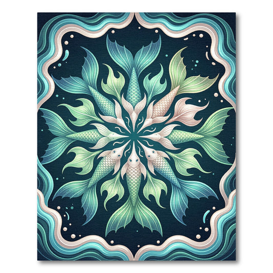 Aquatic Mermaid Fin Mandala Teal Area Rug