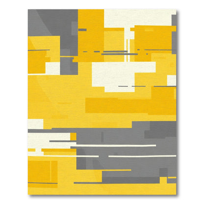 Abstract Yellow Gray Geometric Layers Rug