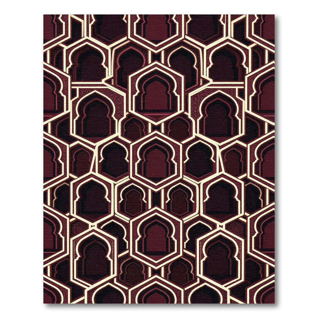 Maroon Archway Hexagon Geometric Composition Rug
