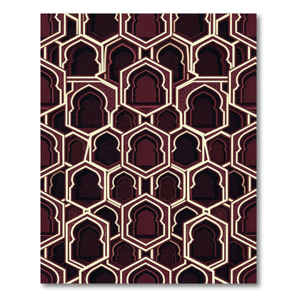 Maroon Archway Hexagon Geometric Composition Rug