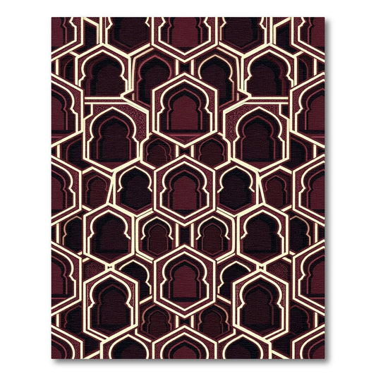 Maroon Archway Hexagon Geometric Composition Rug