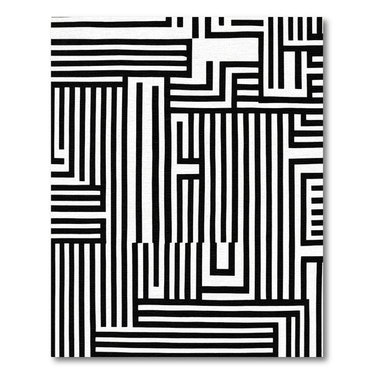 Abstract Black White Geometric Maze Rug
