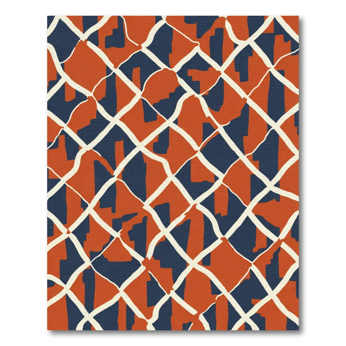 Orange Navy Interlocking Geometric Rug