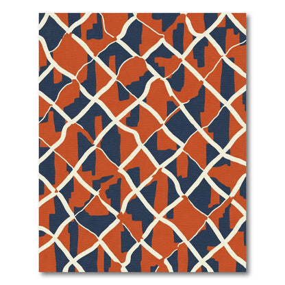 Orange Navy Interlocking Geometric Rug