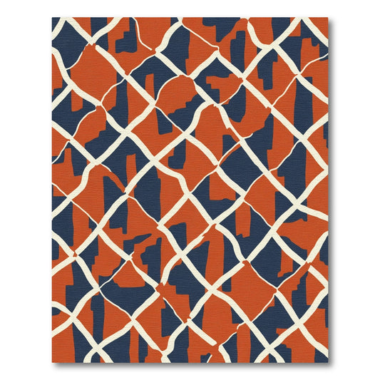 Orange Navy Interlocking Geometric Rug