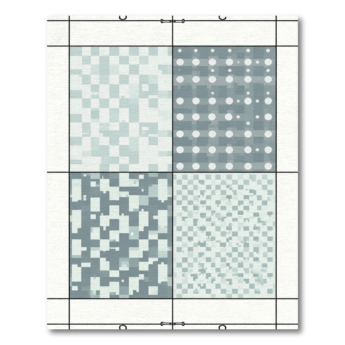 Geometric Ice Blue Pixelated Squares Rug