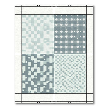 Geometric Ice Blue Pixelated Squares Rug