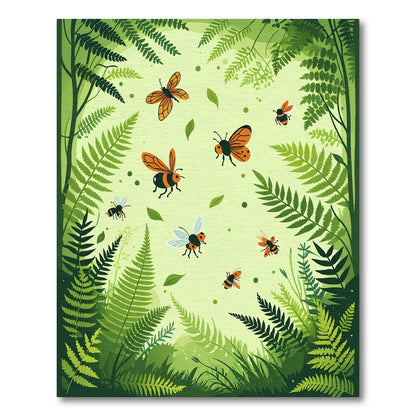 Whimsical Orange Bees Fern Forest Garden Rug