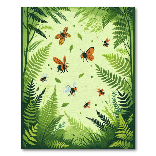Whimsical Orange Bees Fern Forest Garden Rug