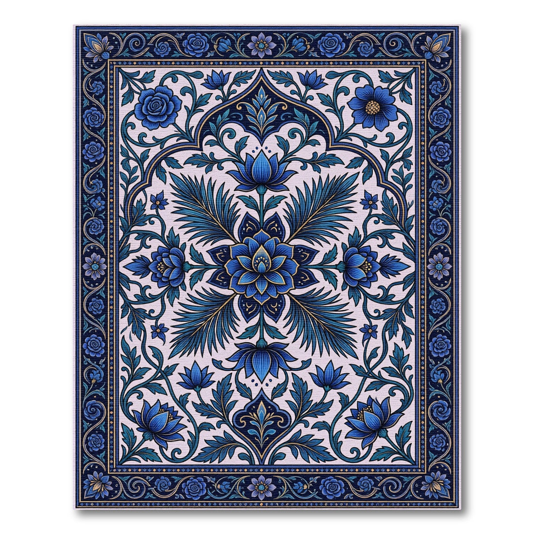 Royal Blue Floral Ornate Symmetry Rug