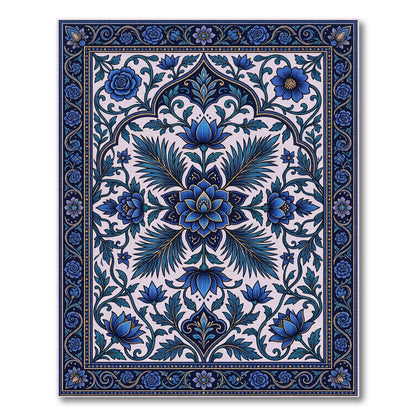 Royal Blue Floral Ornate Symmetry Rug