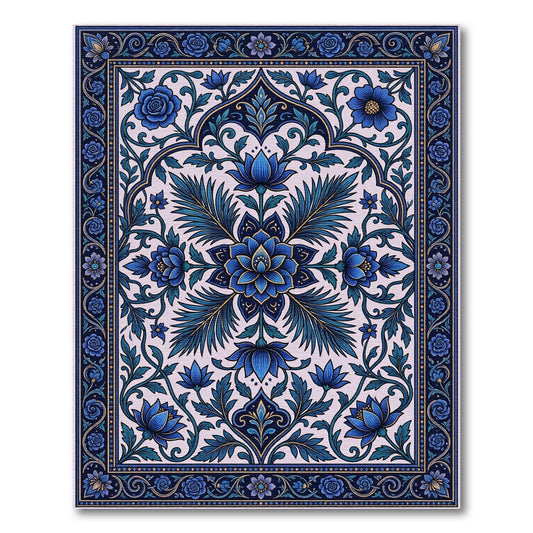 Royal Blue Floral Ornate Symmetry Rug