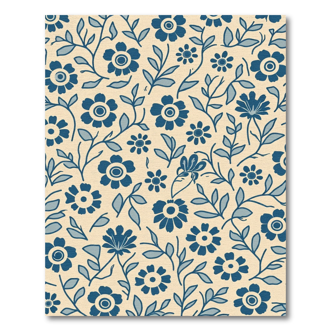 Blue Floral Vine Cream Rug