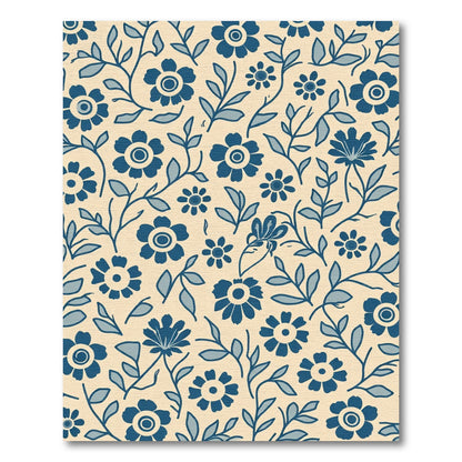 Blue Floral Vine Cream Rug