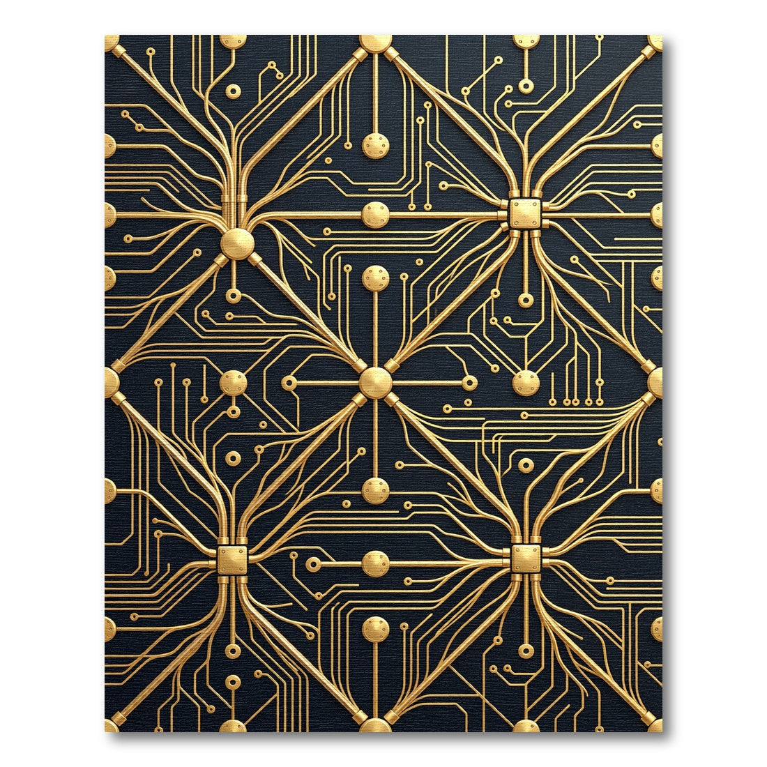 Gold Circuit Board Network Rug