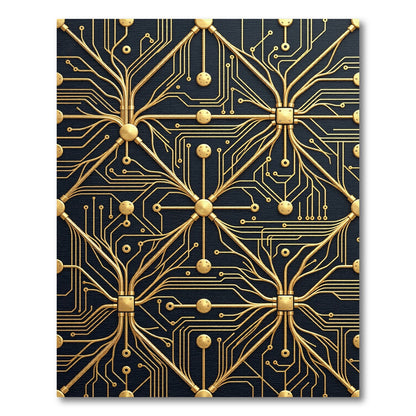 Gold Circuit Board Network Rug