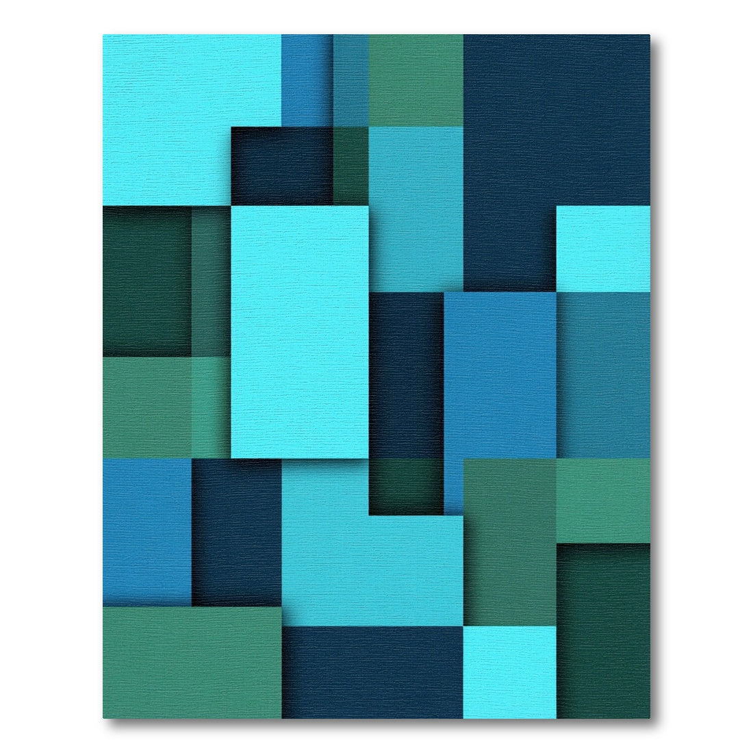 Modern Abstract Teal Geometric Block Composition Rug