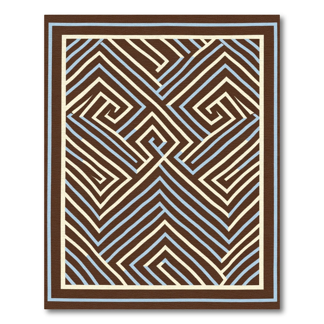 Brown Beige Blue Linear Maze Rug