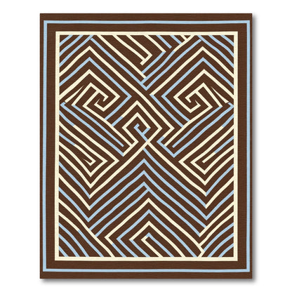 Brown Beige Blue Linear Maze Rug