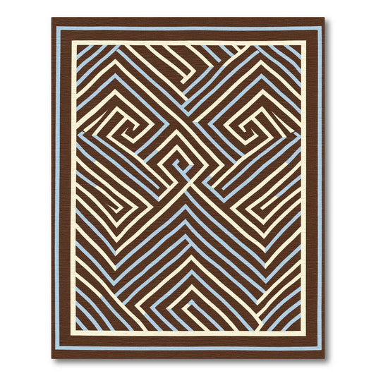 Brown Beige Blue Linear Maze Rug