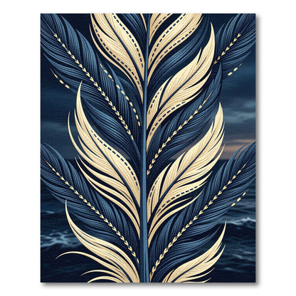 Golden Feather Navy Blue Symmetrical Art Rug