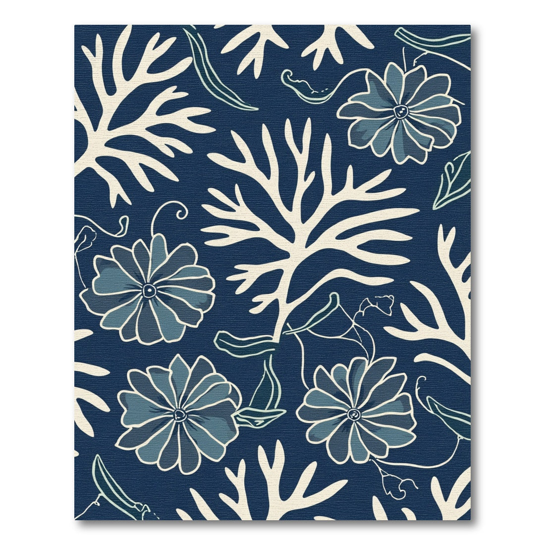 Navy Floral Branch Seaweed Rug