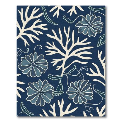 Navy Floral Branch Seaweed Rug