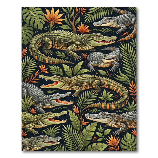 Lush Tropical Alligator Jungle Foliage Rug