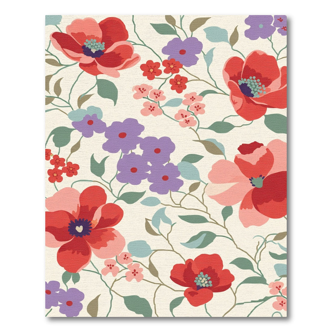 Bold Red Floral Garden Vines Rug
