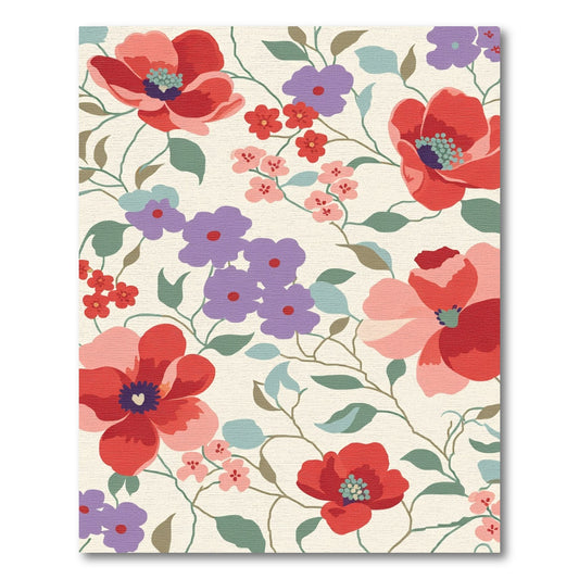 Bold Red Floral Garden Vines Rug