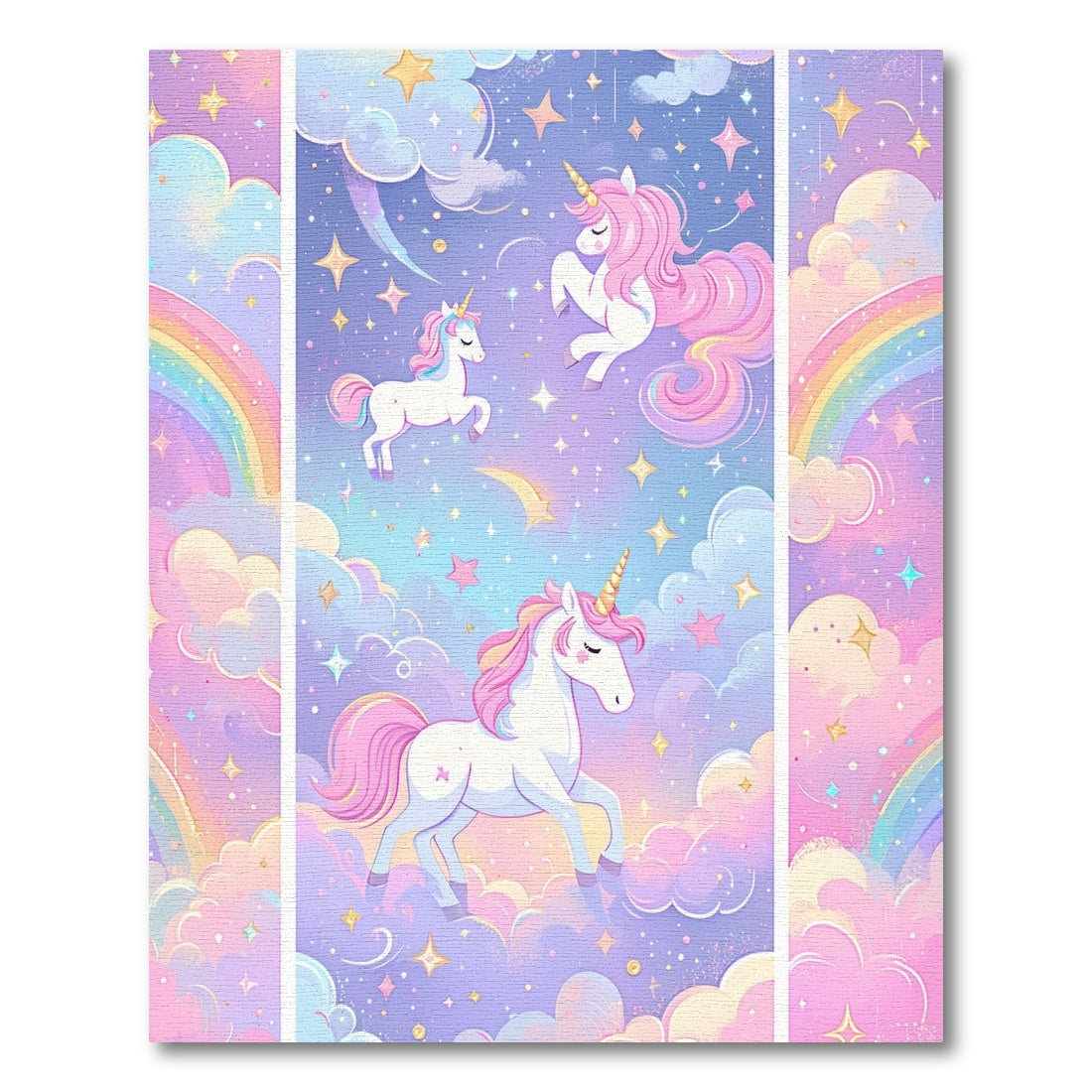 Whimsical Unicorn Rainbow Stars Clouds Rug