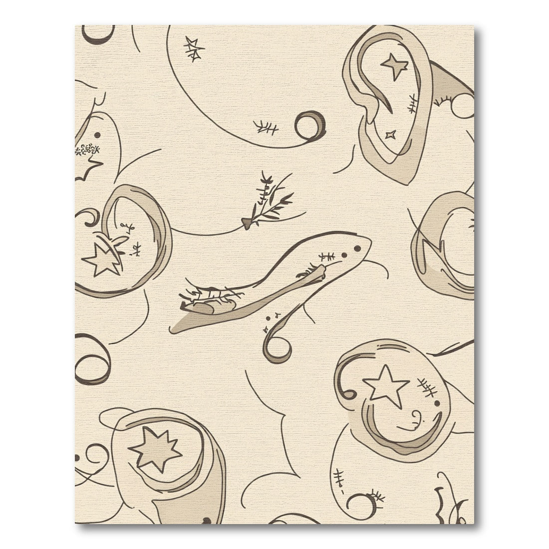 Whimsical Beige Sketchy Star Swirl Rug