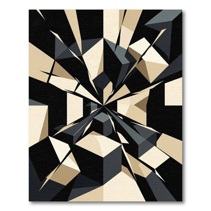 Modern Monochrome Geometric Cube Composition Rug