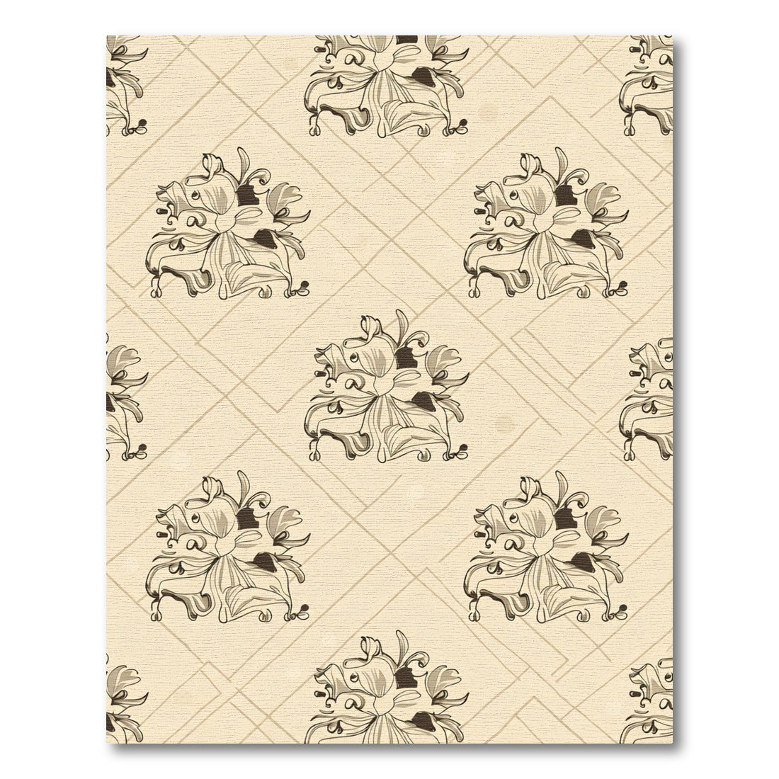 Light Beige Floral Swirl Deco Rug